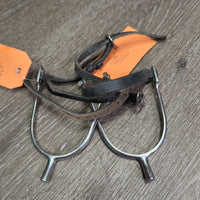 Pr POW Spurs, narrow leather straps *vgc, clean, dry, residue, mnr scuffs
