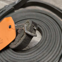 Soft Thick Leather Draw Reins, adjustable loop ends, buckles, snaps *gc, dirt, rubs, faded, scratches, edge scrapes
