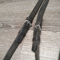 Soft Thick Leather Draw Reins, adjustable loop ends, buckles, snaps *gc, dirt, rubs, faded, scratches, edge scrapes
