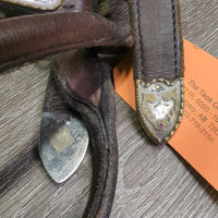 Hvy Leather & Silver Western Showmanship Halter, 32" Nose Chain Leather Lead Shank *vgc, clean & dirty, rubs, scrapes
