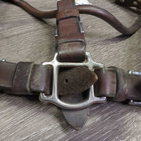 Hvy Leather & Silver Western Showmanship Halter, 32" Nose Chain Leather Lead Shank *vgc, clean & dirty, rubs, scrapes
