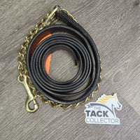 Hvy Leather & Silver Western Showmanship Halter, 32" Nose Chain Leather Lead Shank *vgc, clean & dirty, rubs, scrapes
