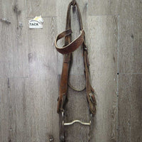 Vintage Wide Tooled Leather Headstall, Buckles, Curb Bit *gc, older, clean, mnr stains, dirt & creases, v.rusty

