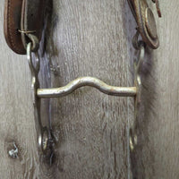 Vintage Wide Tooled Leather Headstall, Buckles, Curb Bit *gc, older, clean, mnr stains, dirt & creases, v.rusty
