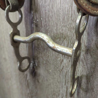Vintage Wide Tooled Leather Headstall, Buckles, Curb Bit *gc, older, clean, mnr stains, dirt & creases, v.rusty
