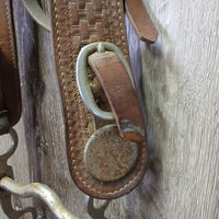 Vintage Wide Tooled Leather Headstall, Buckles, Curb Bit *gc, older, clean, mnr stains, dirt & creases, v.rusty
