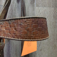 Vintage Wide Tooled Leather Headstall, Buckles, Curb Bit *gc, older, clean, mnr stains, dirt & creases, v.rusty
