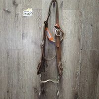 Vintage Wide Tooled Leather Headstall, Buckles, Curb Bit *gc, older, clean, mnr stains, dirt & creases, v.rusty
