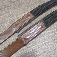 Pr Biothane & Wide/Thick Braided Nylon Barrel Reins, snaps *vgc/gc, snags, loose threads, frays, mnr stains?dirt & rubs
