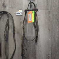 Rsd Bridle, Braided Reins *fair, NO Noseband, v.dry, v.stiff, twisted, broken keeper, dirty, creases, tight keepers

