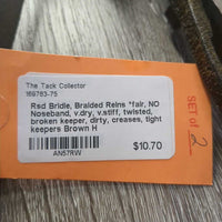 Rsd Bridle, Braided Reins *fair, NO Noseband, v.dry, v.stiff, twisted, broken keeper, dirty, creases, tight keepers
