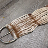 15 Cotton String Cinch, 2x D Rings *gc/fair, v.hairy, dirt, rusty, pulled string end

