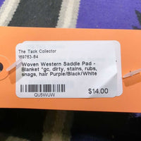 Woven Western Saddle Pad - Blanket *gc, dirty, stains, rubs, snags, hair
