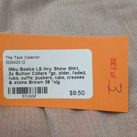 LS Hvy Show Shirt, 2x Button Collars *gc, older, faded, rubs, cuffs: puckers, rubs, creases & stains
