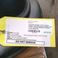 Treeless Saddle, HAF Equitation Saddle Pad, T-Bar Leathers, Rainbow Saddle Cover
