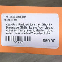 Padded Leather Short - Dressage Girth, 2x els *gc, clean, creases, hairy seam, dents, rubs, older, mismatched?repaired els
