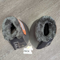 Pr Neoprene Fleece Top Bell Boots, velcro *vgc, dirt, mnr undone stitching, hair, rubbed, pills, threads
