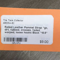 Rolled Leather Pommel Strap *gc, dirt, rubbed, creases, faded, warped, loose hooks
