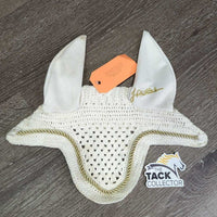 Crochet Fly Veil Ear Bonnet, piping *gc/fair, v.curled, stains, dingy
