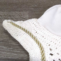 Crochet Fly Veil Ear Bonnet, piping *gc/fair, v.curled, stains, dingy
