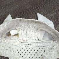 Crochet Fly Veil Ear Bonnet, piping *gc/fair, v.curled, stains, dingy
