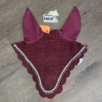 Crochet Fly Veil Ear Bonnet, Bling, Piping *vgc, clean, loose bling, hair & threads
