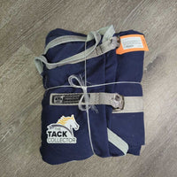 Cotton Stable Sheet, 2 legs *gc, clean, frayed straps, mnr stains, threads, repairs, rust, hair, holes, pills, faded
