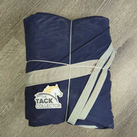 Cotton Stable Sheet, 2 legs *gc, clean, frayed straps, mnr stains, threads, repairs, rust, hair, holes, pills, faded
