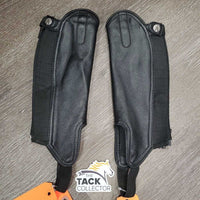 JUNIORS Synthetic Leather Half Chaps, Back Zipper *vgc, mnr dirt, rubs, pills, hairy, stretched els & puckers

