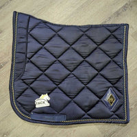 Quilt Padded Dressage Saddle Pad, 2x piping *gc, clean, mnr hair, shrunk, puckers, faded, rubs, pills, snags

