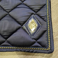 Quilt Padded Dressage Saddle Pad, 2x piping *gc, clean, mnr hair, shrunk, puckers, faded, rubs, pills, snags

