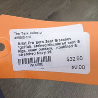 Euro Seat Breeches *gc/fair, stained/discolored seat & legs, seam puckers, v.bubbled & stretched
