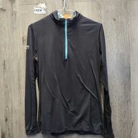 LS Sun Shirt, 1/4 Zip Up, Mesh Sleeves *gc/fair, pulled/frayed mesh elastic, faded, older, puckers
