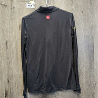 LS Sun Shirt, 1/4 Zip Up, Mesh Sleeves *gc/fair, pulled/frayed mesh elastic, faded, older, puckers
