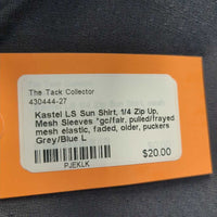 LS Sun Shirt, 1/4 Zip Up, Mesh Sleeves *gc/fair, pulled/frayed mesh elastic, faded, older, puckers
