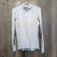LS Sun Shirt, 1/4 Zip Up, Mesh Sleeves *gc, snags, runs, seam rubs, puckers, cuff & pit stains

