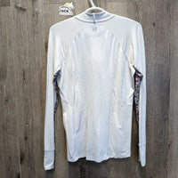 LS Sun Shirt, 1/4 Zip Up, Mesh Sleeves *gc, snags, runs, seam rubs, puckers, cuff & pit stains
