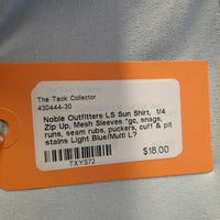 LS Sun Shirt, 1/4 Zip Up, Mesh Sleeves *gc, snags, runs, seam rubs, puckers, cuff & pit stains
