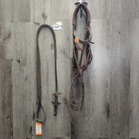Rsd/FS Padded Monocrown Bridle, Bling, Rubbber Lined Reins, Charm *gc, dirty, dry, stiff, rubs, mismatched, scratches, threads, edge scrapes
