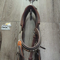 Rsd/FS Padded Monocrown Bridle, Bling, Rubbber Lined Reins, Charm *gc, dirty, dry, stiff, rubs, mismatched, scratches, threads, edge scrapes
