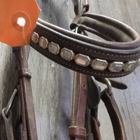 Rsd/FS Padded Monocrown Bridle, Bling, Rubbber Lined Reins, Charm *gc, dirty, dry, stiff, rubs, mismatched, scratches, threads, edge scrapes
