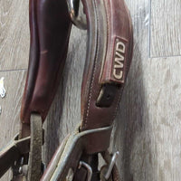 Rsd/FS Padded Monocrown Bridle, Bling, Rubbber Lined Reins, Charm *gc, dirty, dry, stiff, rubs, mismatched, scratches, threads, edge scrapes
