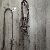Rsd/FS Padded Monocrown Bridle, Bling, Rubbber Lined Reins, Charm *gc, dirty, dry, stiff, rubs, mismatched, scratches, threads, edge scrapes
