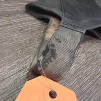 Leather Half Chaps, Back Zipper *gc/fair, clean & dirty, stains, elastics: rubs, frays, thin spots, pops & holes
