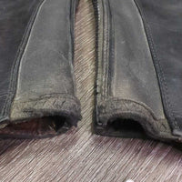 Leather Half Chaps, Back Zipper *gc/fair, clean & dirty, stains, elastics: rubs, frays, thin spots, pops & holes
