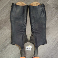 Leather Half Chaps, Back Zipper *gc/fair, clean & dirty, stains, elastics: rubs, frays, thin spots, pops & holes
