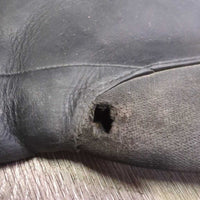 Leather Half Chaps, Back Zipper *gc/fair, clean & dirty, stains, elastics: rubs, frays, thin spots, pops & holes
