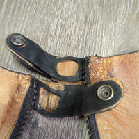 Leather Half Chaps, Back Zipper *gc/fair, clean & dirty, stains, elastics: rubs, frays, thin spots, pops & holes
