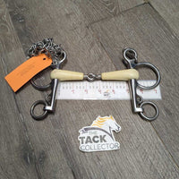 Jointed Plastic SS Pelham, chain *vgc, clean, stains, chews, mnr rough spots

