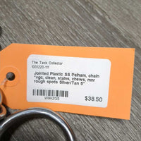 Jointed Plastic SS Pelham, chain *vgc, clean, stains, chews, mnr rough spots
